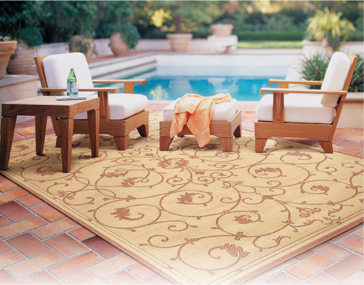 Couristan’s outdoor portfolio encompasses a comprehensive range of indoor/outdoor broadloom constructions and companion area rug collections