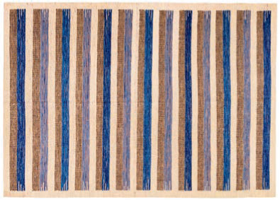 An example of a modern flat-woven rug from Pakistan, with minimal geometric design and simple colors. 8’ × 10’